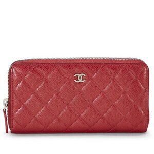 Authentic Chanel Caviar Leather Zip-Around Wallet